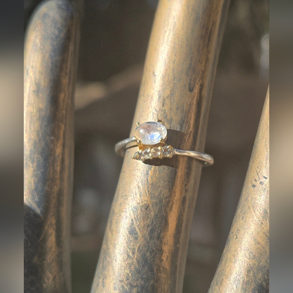Moonstone & Topaz Natural Gemstone Sterling & Gold Ring Sz7 - Picture 7 of 10